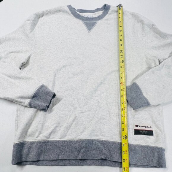 Champion Men's Sueded Fleece Crewneck Sweatshirt White Grey Size Large EUC - Picture 2 of 6
